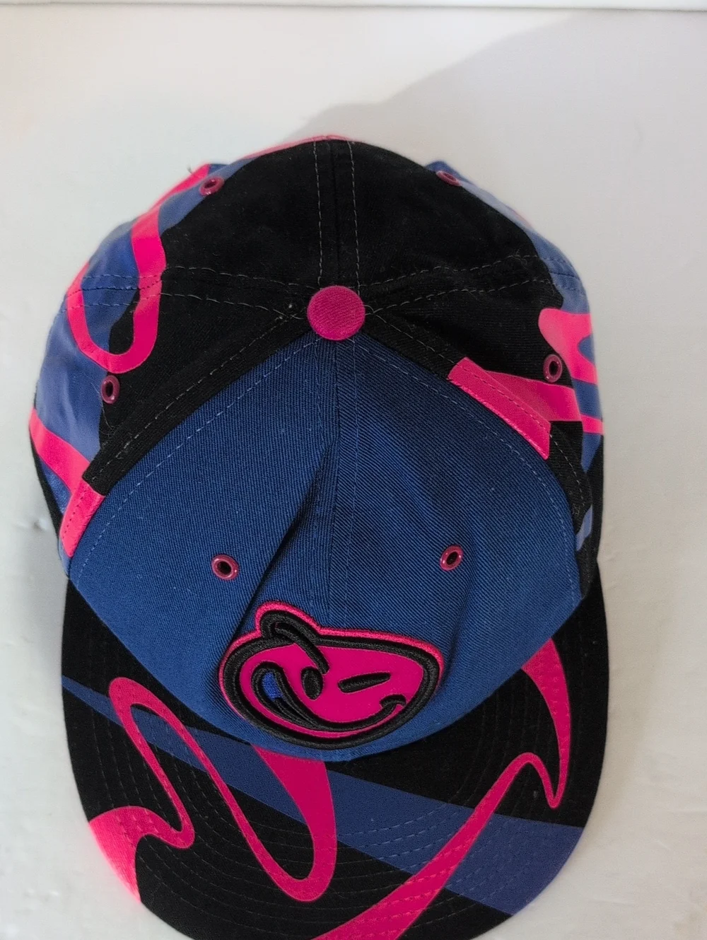 RARE VTG YUMS Swirls Blue, Black & Pink Smiley Snapback Hat